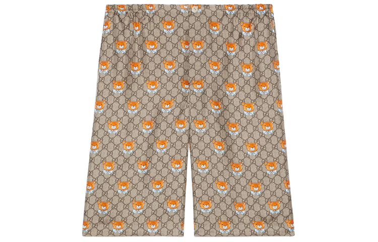 GUCCI Gucci, cartoon silk brown shorts, with little bears