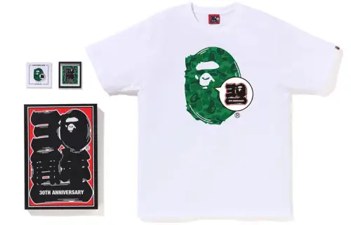 A BATHING APE Store Maebashi 30Th Anniv 30th anniversary commemorative model SS23 ape pattern printed short-sleeved T-shirt casual sports suit men's white green