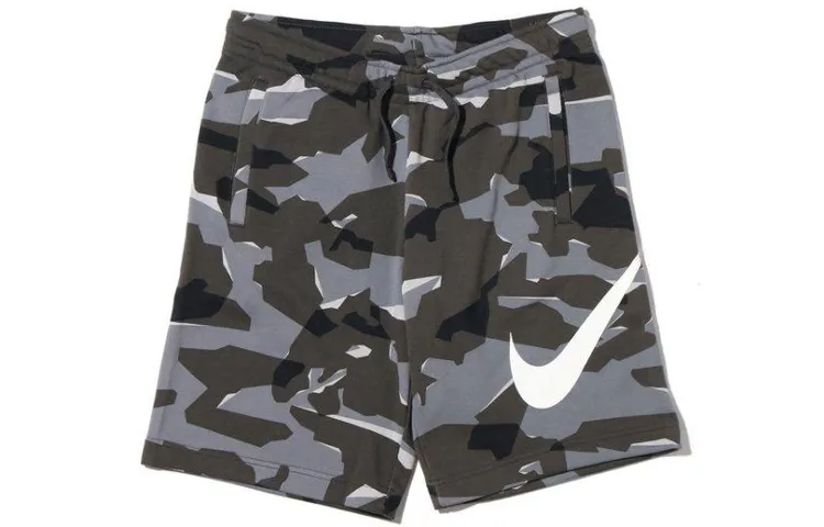 Nike Large Logo Print Drawstring Shorts Grey Camo