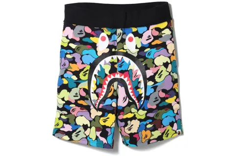A BATHING APE Shark Series Multi Camo Shark Sweat Shorts Black Shorts Unisex