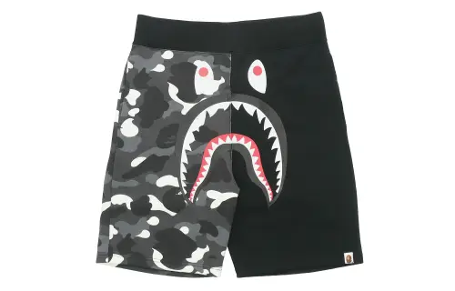 A BATHING APE Shark, camouflage black shorts for men and women