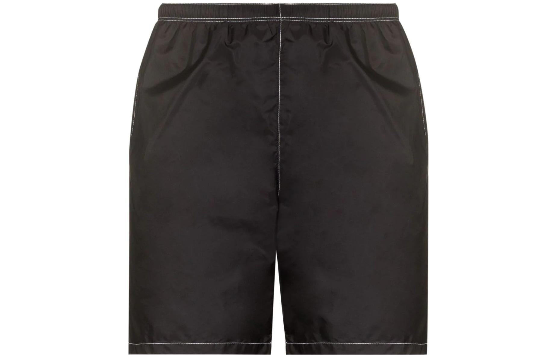 PRADA Prada, black shorts for swimming, elastic waist, loose straight fit