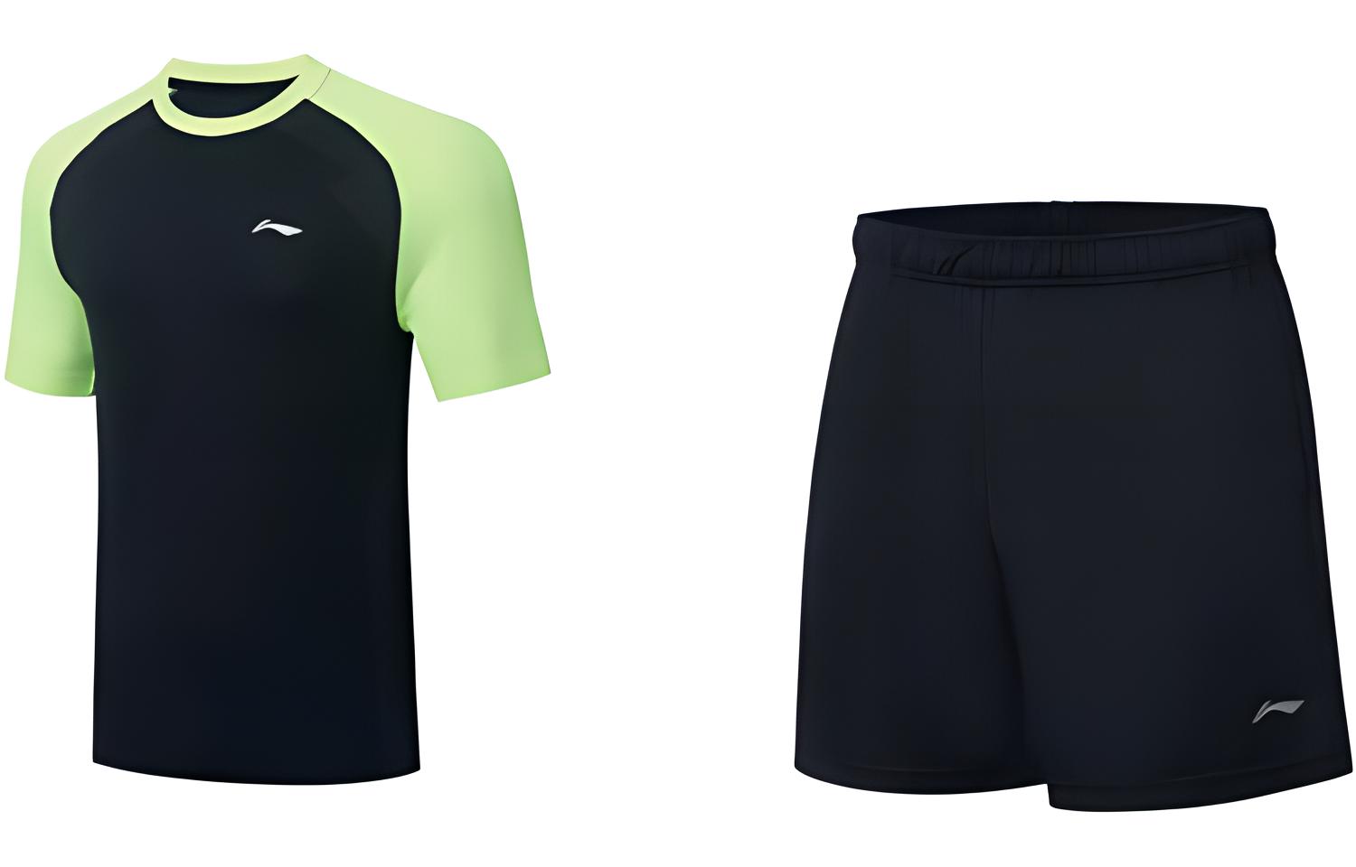 Li Ning Table Tennis Clothing Sets Men’s Black+Neon Yellow Green