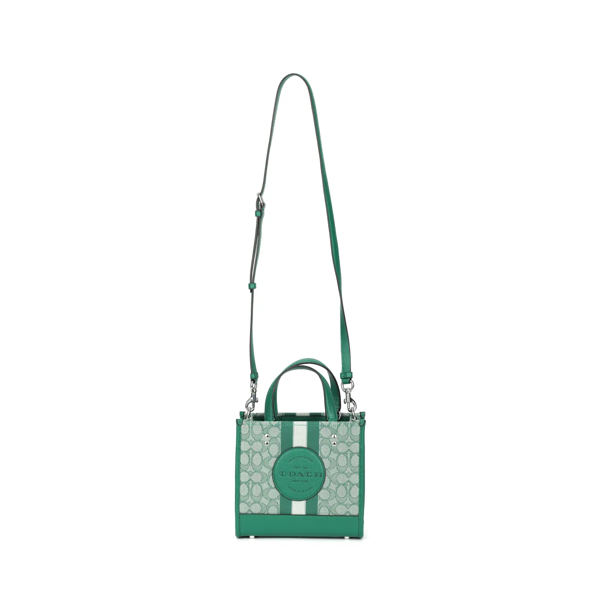COACH Dempsey Fabric With Pebbled Leather Tote Bag, Shopping Bag, Shoulder Bag, Crossbody Bag Small Women's Green