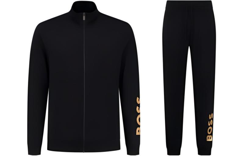 HUGO BOSS SS23 Contrast Color слово Мать логотип с замками стоячий воротник куртка для отдыха Лучники спортивные штаны комплект мужской стиль черный