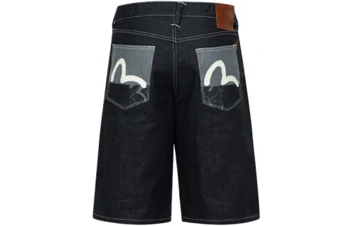 EVISU SS24 patchwork wide casual denim shorts men's denim blue