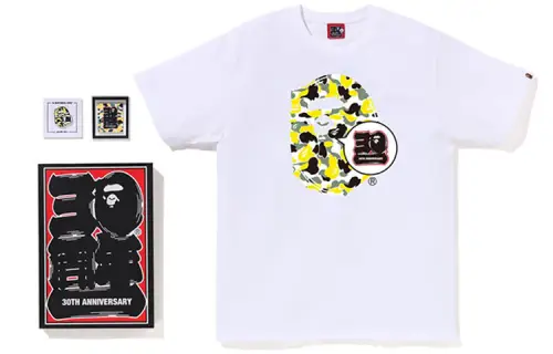 BAPE Store Maebashi 30Th Anniv 30th Anniversary Commemorative Model SS23 Ape Pattern Printed Casual Short Sleeve T-Shirt Set Men's White Yellow