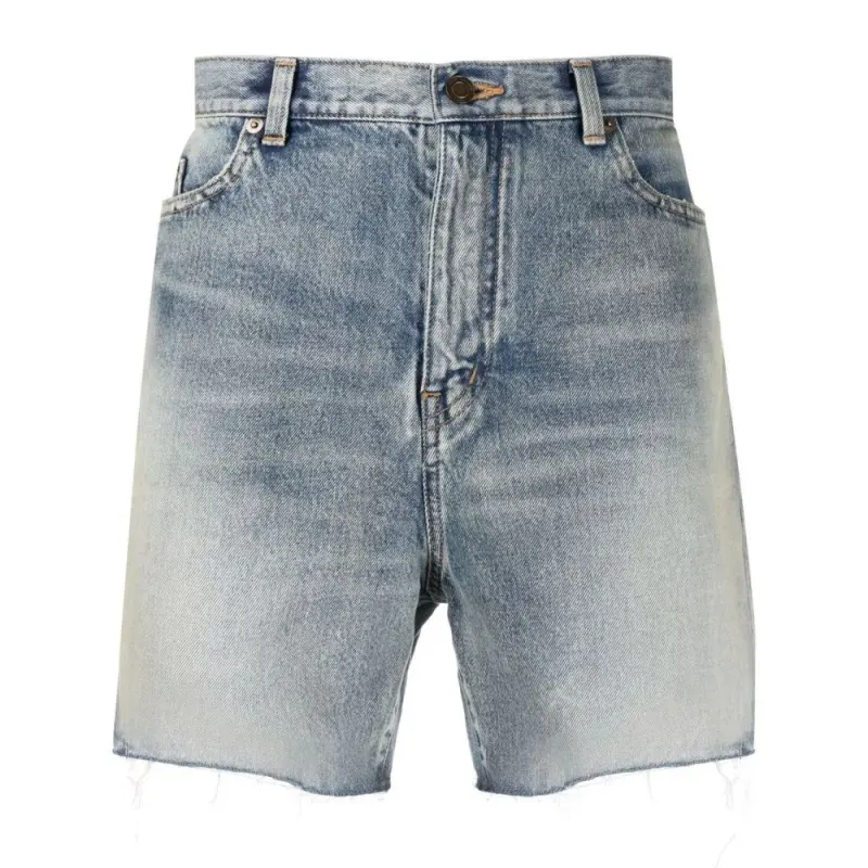 SAINT LAURENT Raw edge Cotton Denim Shorts