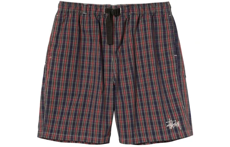 Stussy Casual Shorts Men's Red Blue Plaid Moderate