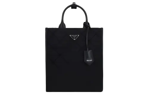PRADA Leather With Canvas With Nylon Tote Bag, Shopping Bag, Shoulder Bag, Handbag Unisex Black