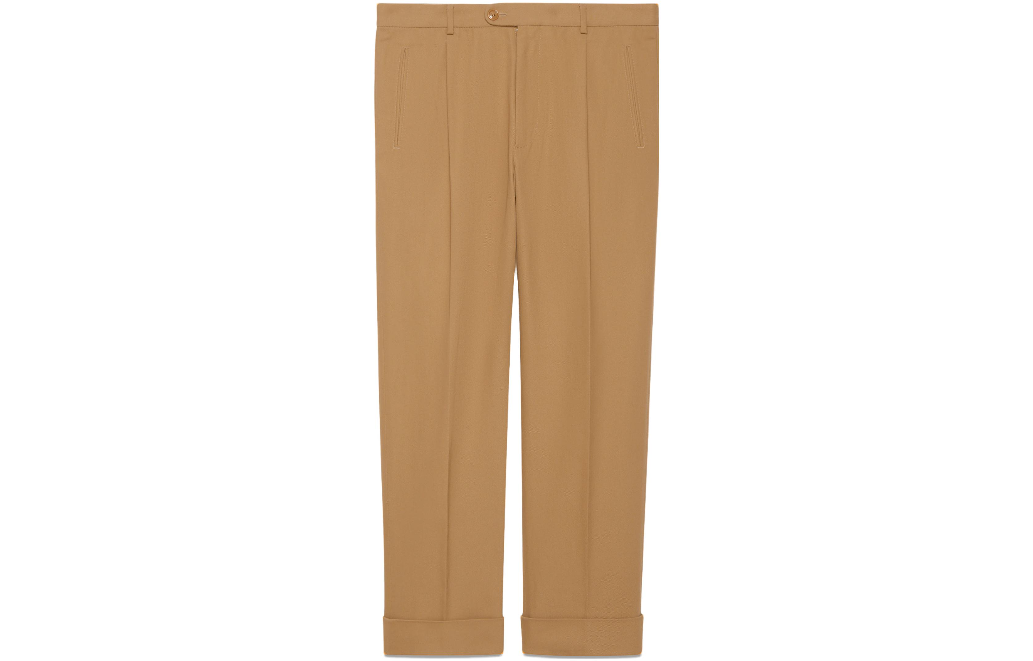 GUCCI Gucci FW23 Cotton Drill Trouser With Double G Solid Color Straight Casual Pants Men's Beige