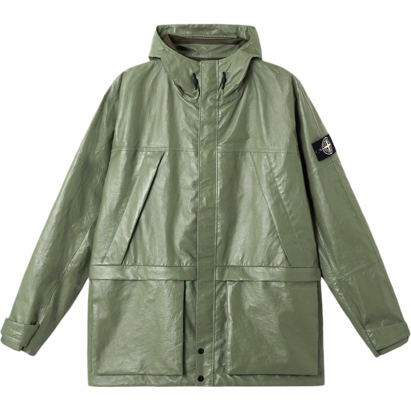 Куртка STONE ISLAND Leather Hooded (зеленая)