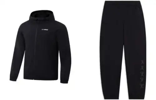 Li Ning Casual Sportswear Men's Set Black Hooded Moderate