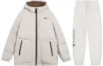 Li Ning Casual Sportswear Men's Set Wind Chime Gray Down Jacket+Heather Gray Pants Hooded Moderate