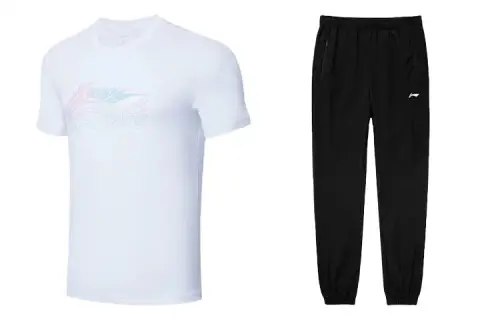 Li Ning Casual Sportswear Unisex Set White+Black Crew Neck Moderate