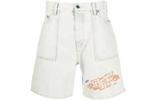 OFF WHITE Utility Embroidered Logo Denim Shorts