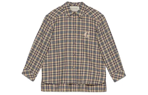 GUCCI Shirts Women's Beige Blue Pointed Collar Moderate