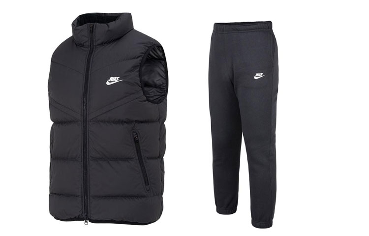 Nike Logo Letter Embroidery Stand Collar Down Vests Fleece Lined Elastic Cuff Pants Casual Sportswear Men's Black