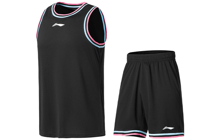 Li Ning, basketball basketball uniform for training, black set, men's style