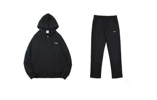 Li Ning Casual Sportswear Men's Set Black+Black Hooded Moderate