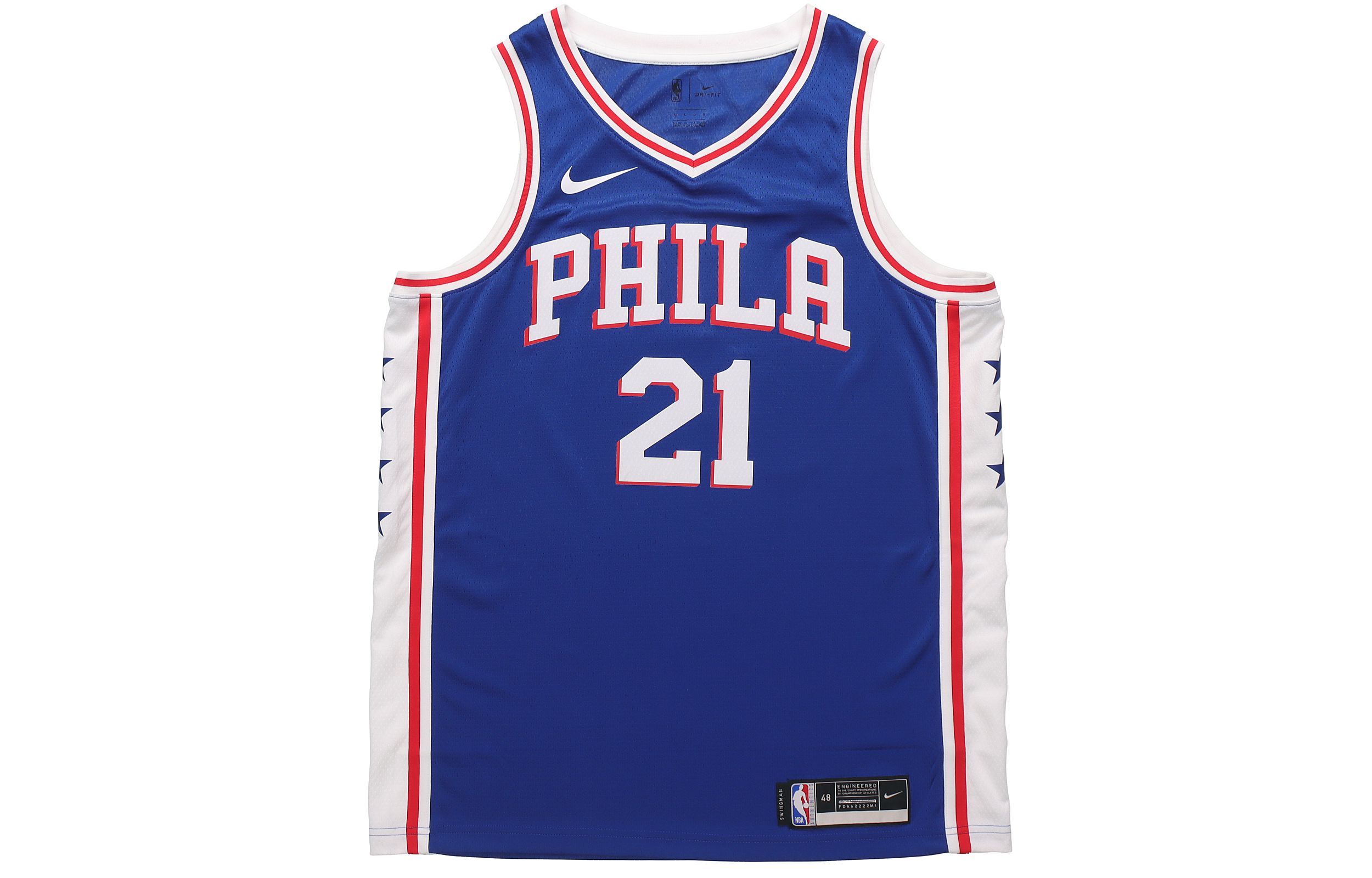 Nike Swingman NBA Royal - Icon Edition Sleeveless Breathable SW Fan Edition Philadelphia 76ers Joel Embiid No. 21 Basketball Vest Men's Blue
