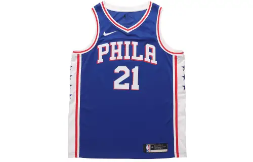 Nike Swingman NBA Royal - Icon Edition Sleeveless Breathable SW Fan Edition Philadelphia 76ers Joel Embiid No. 21 Basketball Vest Men's Blue