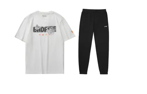 Li Ning Casual Sportswear Men's Set Basic White+Black Crew Neck Moderate