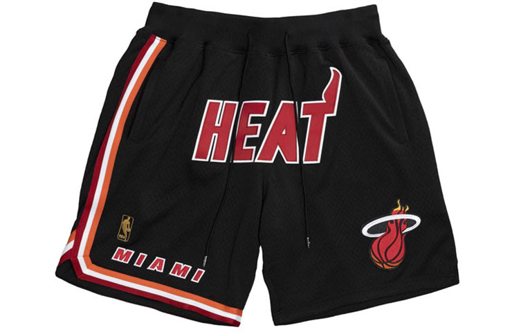 Mitchell & Ness x Just Don joint model Miami Heat SW fan version 96-97 season NBA classic logo Logo printed straight breathable lace-up retro basketball pants, same style for men and women, black