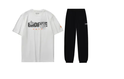 Li Ning Casual Sportswear Men's Set Basic White+Black Crew Neck Moderate
