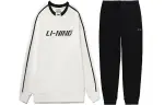 Li Ning Letter Print Loose Fit Crew Neck Pullover Thermal Fleece Lined Hoodie With Ankle Length Fleece Lined Sweatpants