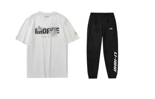 Li Ning Sports Basketball Collection Casual Sportswear Men's Set Basic White+Black Crew Neck Moderate