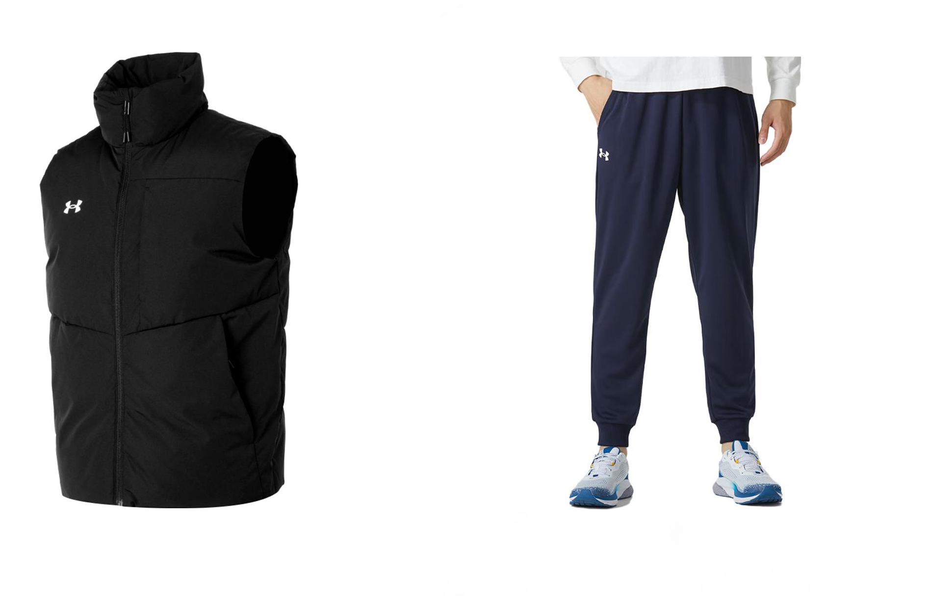 Under Armour Casual Sportswear Men’s Set Black+Navy Blue Stand Collar Moderate