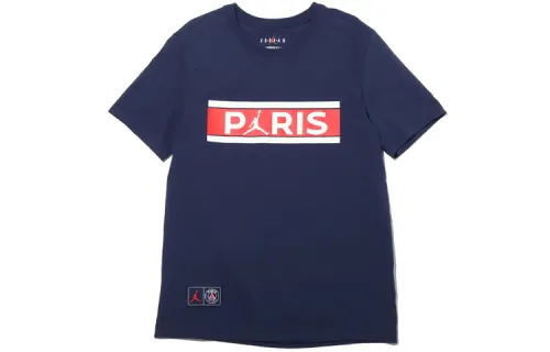 Jordan Paris letter print football sports short-sleeved T-shirt Paris Saint-Germain men's dark blue