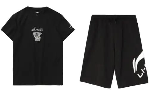 Li Ning Casual Sportswear Men's Set Black Crew Neck Moderate