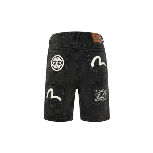 EVISU SS24 seagull and home flower print multi-pocket wide denim shorts for men