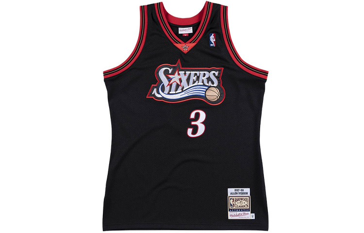 Mitchell & Ness NBA AU player version 1997-98 season Philadelphia 76ers Allen Iverson No. 3 retro sports jersey basketball vest men's black uniform