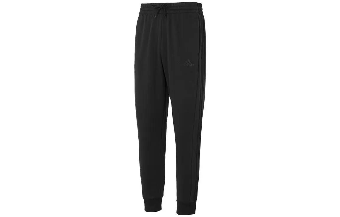 Adidas ESSENTIALS Solid Color Lace Up Elastic Cuff Fleece Lined Sports Casual Pants Men's Black