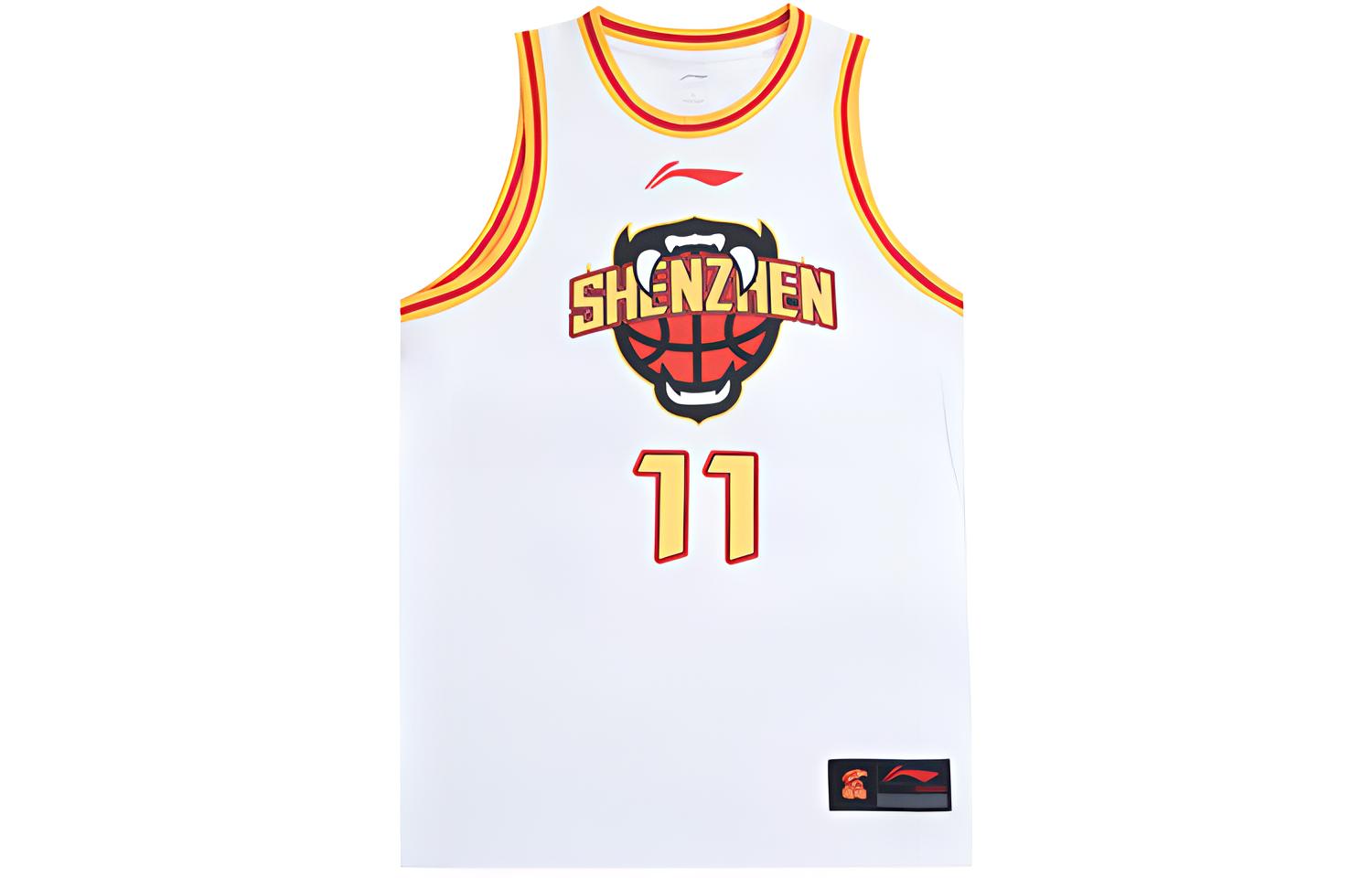 LiNing Li Ning CBA Series Professional Basketball Series Printed Letters Round Neck Comfortable and Breathable Basketball Vest 2021-2022 Season Shenzhen Team Shen Zijie No. 11 Men's White