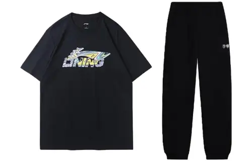 Li Ning Casual Sportswear Unisex Set Black Crew Neck Moderate