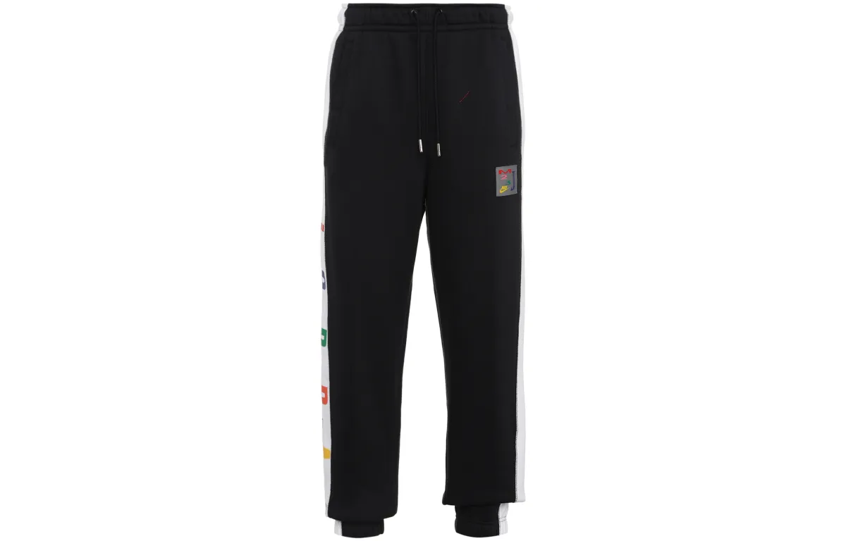 Jordan Multi Label Fleece Lined Thermal Cuffed Retro Sports Pants Knitted Sweatpants Men's Black