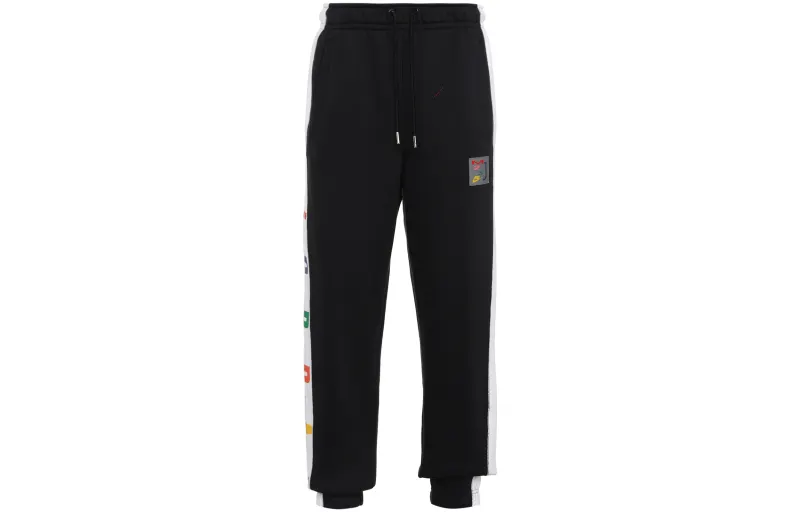 Jordan Multi Label Fleece Lined Thermal Cuffed Retro Sports Pants Knitted Sweatpants Men's Black