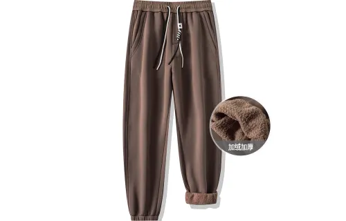 JEANSWEST Casual Pants Unisex Thickened And Fleece Lined Cuffed Pants