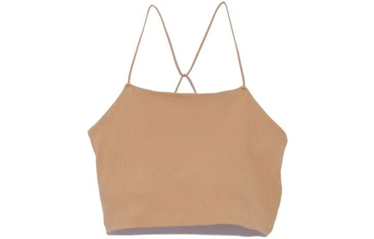 Nike Tank Tops Women's Praline Brown Collarless Moderate Halter Neck