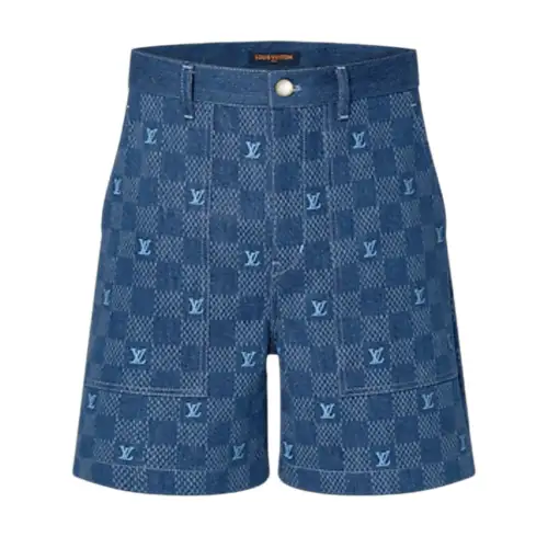 Lv Embroidered Damier Denim Shorts