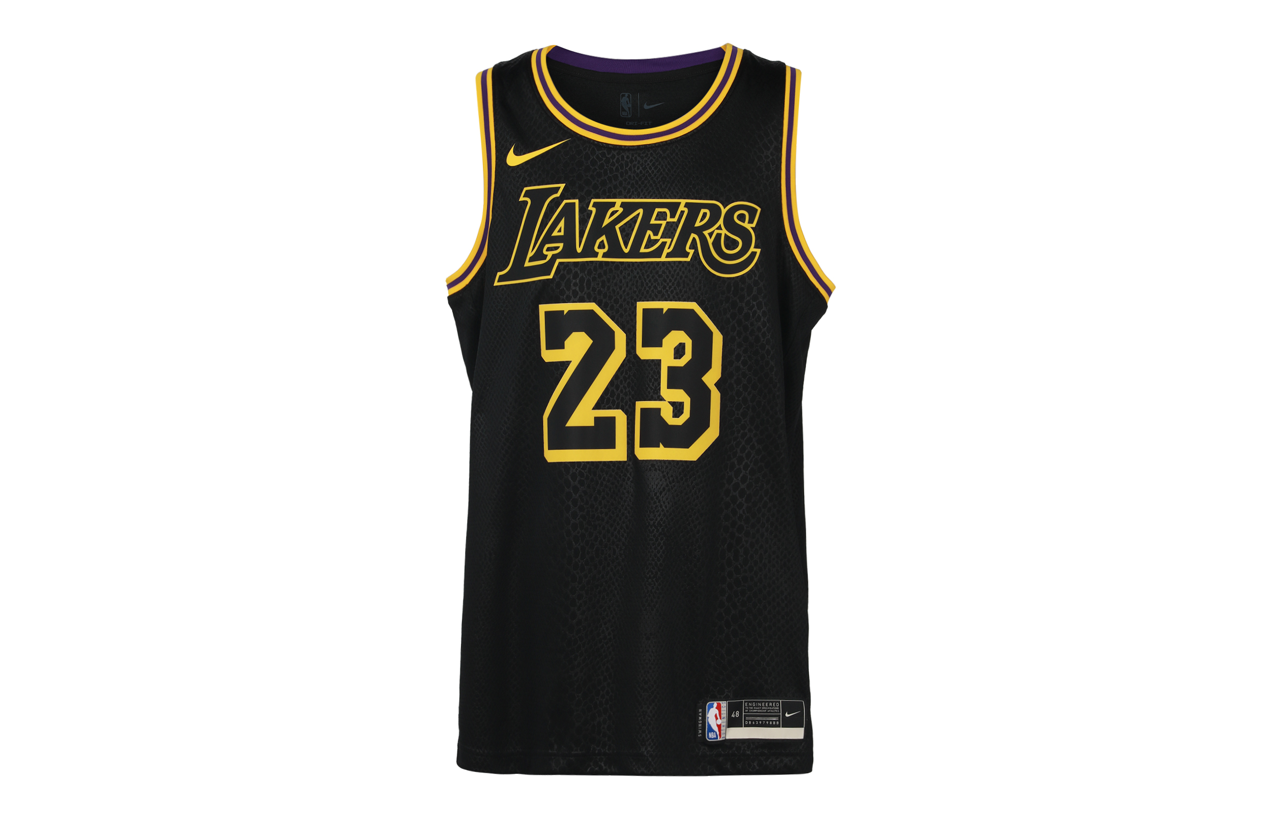 Nike Los Angeles Lakers NBA SW Fan Edition Black Mamba Snake Pattern James No. 23 Loose Sports Basketball Vest Men's Black Yellow