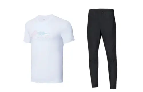 Li Ning Casual Sportswear Men's Clothing Sets White+Black Crew Neck Moderate