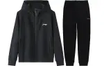 Li Ning Solid Color Knitted Fabric Hooded Jackets & Coats With Elastic Cuff Fleece Lined Sweatpants Casual Sportswear