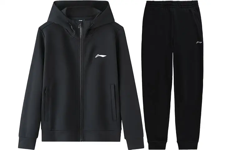 Li Ning Solid Color Knitted Fabric Hooded Jackets & Coats With Elastic Cuff Fleece Lined Sweatpants Casual Sportswear
