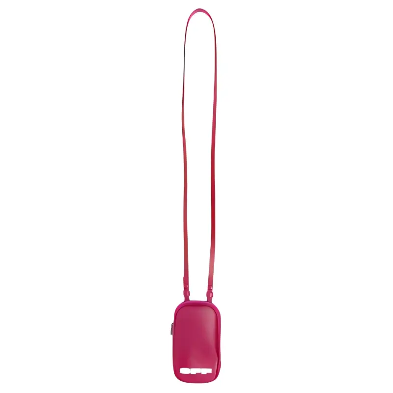 OFF WHITE Calfskin One Shoulder Crossbody Cell Phone Pouch Unisex Rose Red