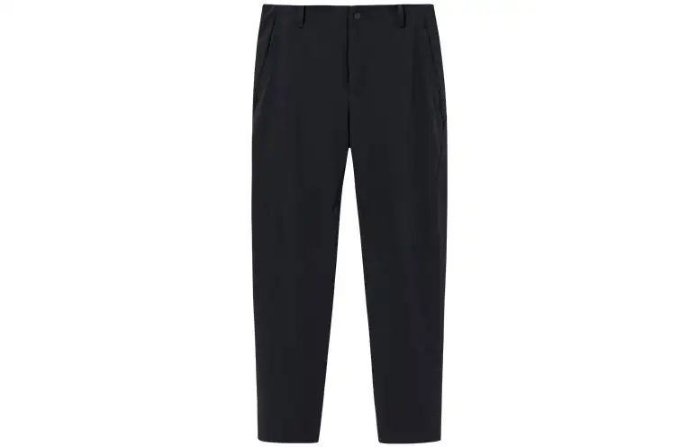 Anta Champion Collection, Solid Color Mid Rise Straight Fit Thickened And Fleece Lined Casual Pants Men's Basic Black